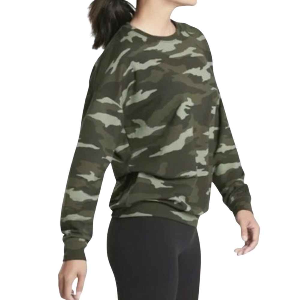 Athleta Camo Sweatshirt Green Camouflage Tencel Lyocell Pullover Size M